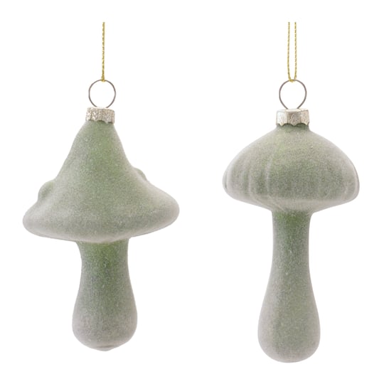 Melrose Green Mushroom Glass Ornaments Set
